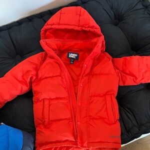 Lands' End Vibrant Red Hooded Puffer Jacket